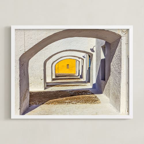 This is a lemon yellow art by Pamela Viola called arches of santorini