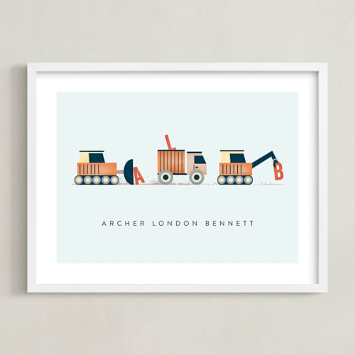 This is a tangerine personalized art for kids with standard by Erica Krystek called trucker monogram