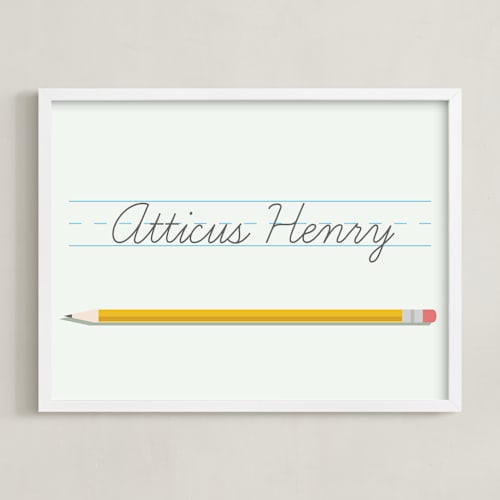 This is a mint personalized art for kids by Sarah Cohn called the write stuff