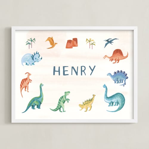 This is a amber personalized art for kids by Teju Reval called dino friends
