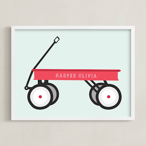 This is a mint personalized art for kids by Alexandra Cohn called little red wagon