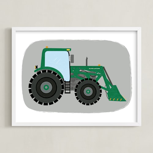This is a field personalized art for kids by Rebecca Marchese called front end loader tractor