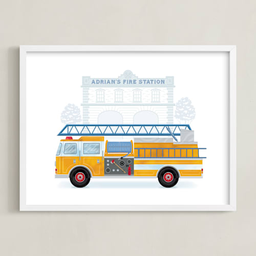 This is a sunshine personalized art for kids by Paper Sun Studio called fire engine to the rescue