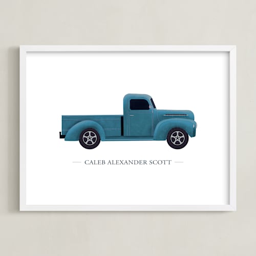 This is a blue personalized art for kids by Rebecca Humphreys called old american truck