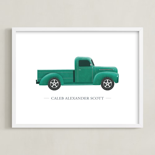 This is a green personalized art for kids by Rebecca Humphreys called old american truck