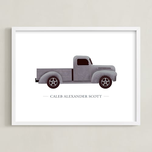 This is a grey personalized art for kids by Rebecca Humphreys called old american truck