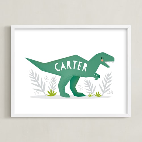 This is a green personalized art for kids by Karidy Walker called little t rex