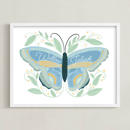 This is a sun and sky personalized art for kids with standard by Blue Ombre co called flutter & fly