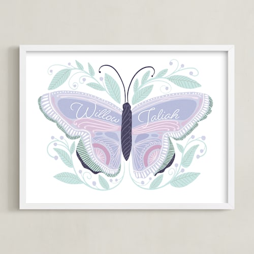 This is a lavander personalized art for kids by Blue Ombre co called flutter & fly
