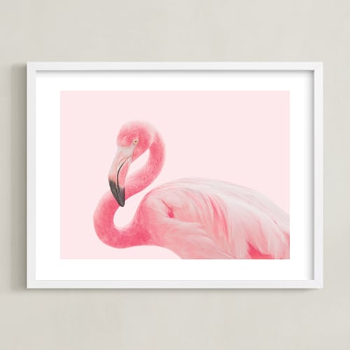This is a parfait pink kids wall art by Rega called flamingo portrait iii