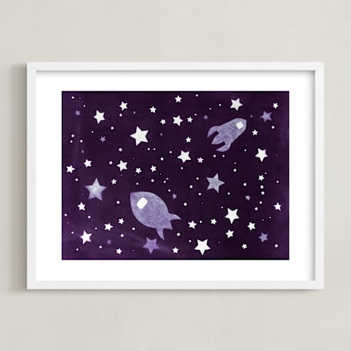 This is a purple kids wall art by raven erebus called through space and time