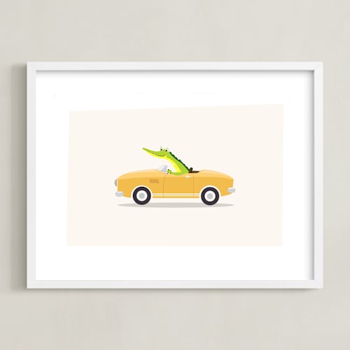 This is a happy yellow kids wall art by David Michuki called wacky races i
