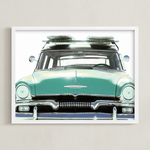 This is a turquoise kids wall art by Carole Crohan - CaroleeXpressions called surfing since 1955
