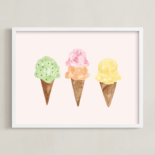 This is a blush kids wall art by Beth Schneider called ice cream party