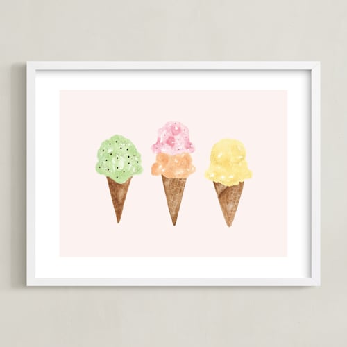 This is a blush kids wall art by Beth Schneider called ice cream party