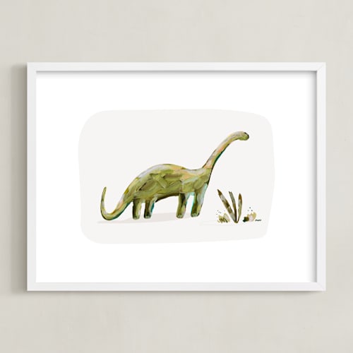 This is a sun kids wall art by Kayla King called brave brontosaurus