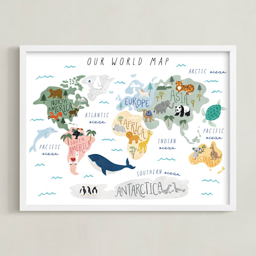 This is a pastel green kids wall art by Elly called our world map