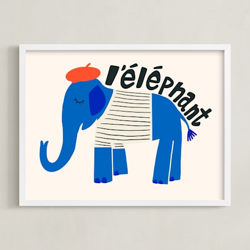This is a blueberry kids wall art with standard by Morgan Kendall called french elephant
