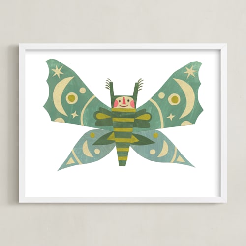 This is a ocean teal kids wall art with standard by Sarah Hand called midnight moth