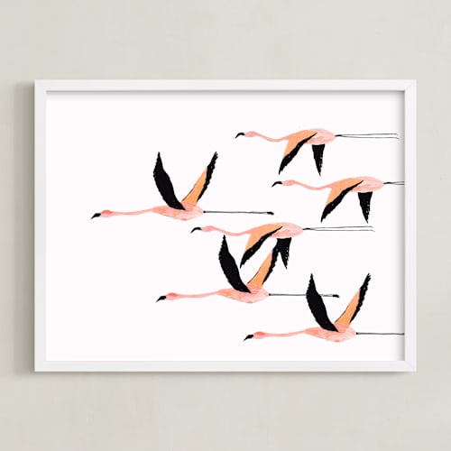 This is a blush kids wall art by Anee Shah called flyymingos