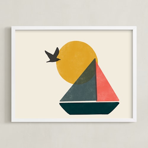 This is a sea blue kids wall art with standard by Daily Design Co called graphic sailboat