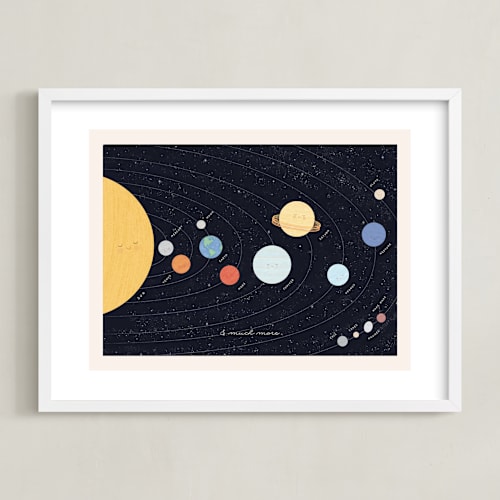 This is a navy kids wall art by Sabrin Deirani called our beautiful universe