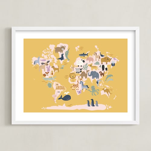 This is a mustard art by Jessie Steury called wild world map