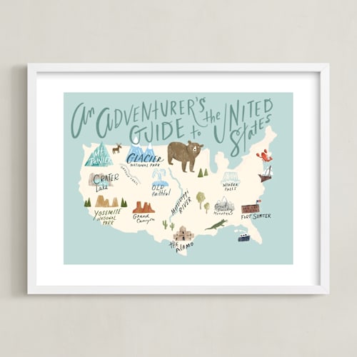 This is a blue art by Hannah Williams called adventurer's guide