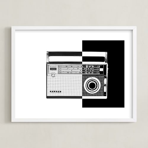 This is a black & white art by Jonathan Brooks called two-tone transistor radio