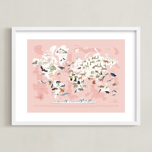 This is a salmon art by Sabrin Deirani called animals world map, 65 threatened species