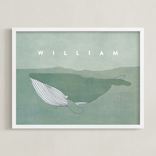 This is a aqua green nursery wall art by Lucrecia Caporale called sweet whale