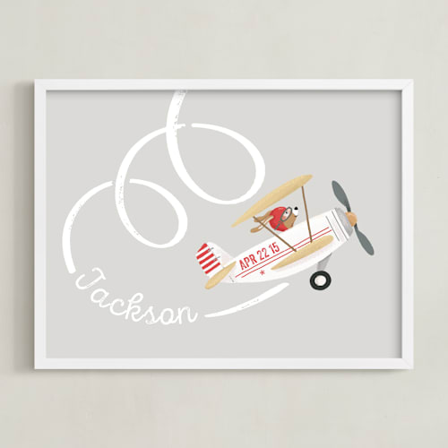 This is a light gray nursery wall art by Leia Matt called aerobatics
