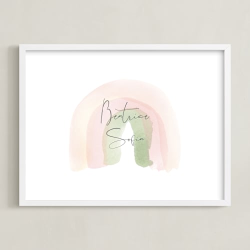 This is a blushing nursery wall art by Stacey Meacham called watercolor miracle