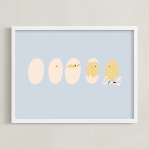 This is a baby blue nursery wall art by MinhAnh Nguyen called hatched
