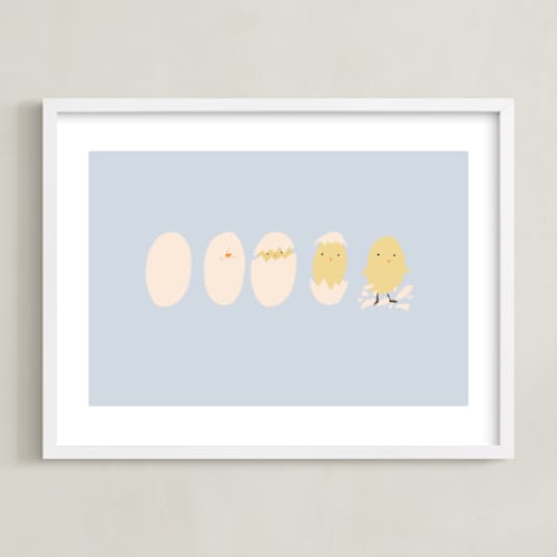 This is a baby blue nursery wall art by MinhAnh Nguyen called hatched