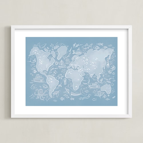 This is a sea nursery wall art by Jessie Steury called sea life world map
