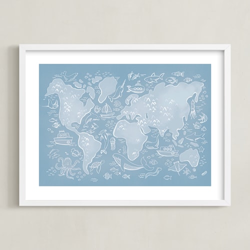 This is a sea nursery wall art with standard by Jessie Steury called sea life world map