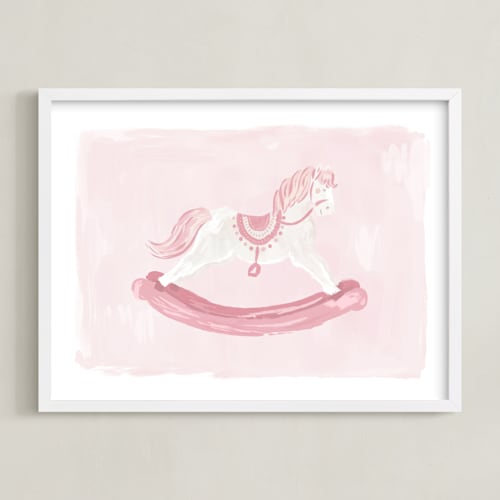 This is a rose nursery wall art by Laura Bercovich called rocking horse