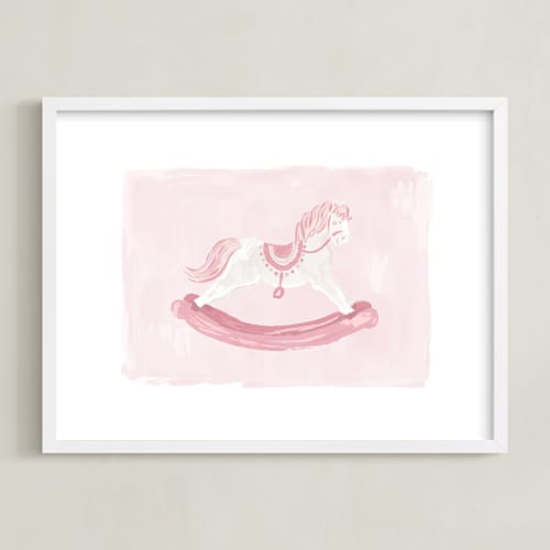 This is a rose nursery wall art by Laura Bercovich called rocking horse
