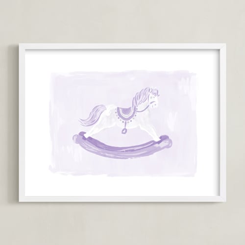 This is a lavender nursery wall art by Laura Bercovich called rocking horse