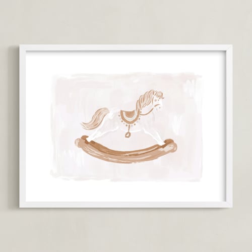 This is a khaki nursery wall art by Laura Bercovich called rocking horse