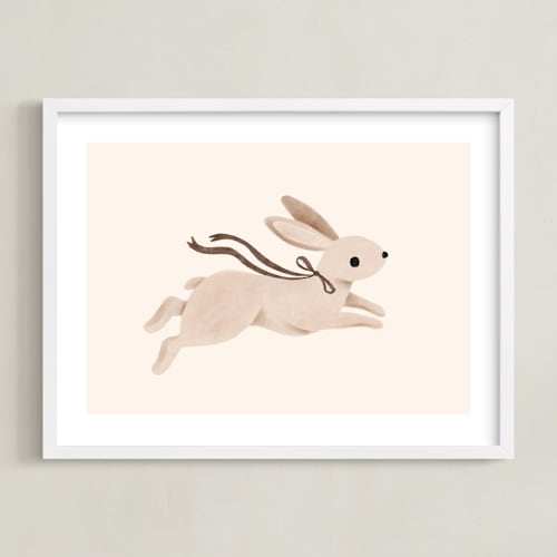 This is a sepia nursery wall art by Vivian Yiwing called rabbit with bow