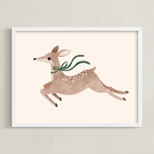 This is a hunter green nursery wall art by Vivian Yiwing called deer with bow