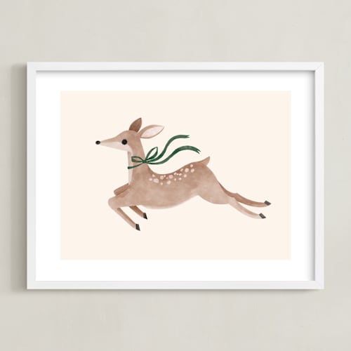 This is a hunter green nursery wall art by Vivian Yiwing called deer with bow