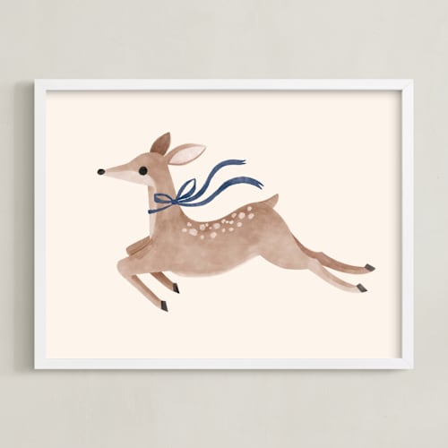 This is a royal blue nursery wall art by Vivian Yiwing called deer with bow