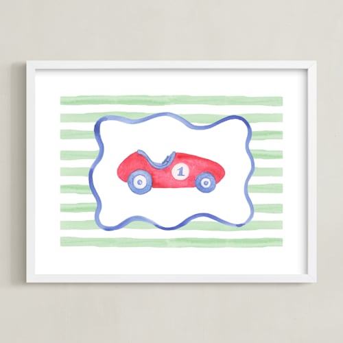 This is a race car red nursery wall art by Little Blue Designs called vintage play car