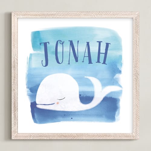 This is a ocean blue personalized art for kids by Lindsay Megahed called watercolor whale