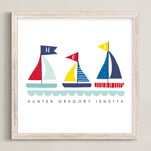 This is a bright sails personalized art for kids by Lisa Nelson called sailing away