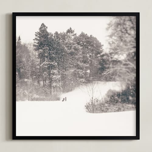 This is a warm gray taupe art by Jacquelyn Sloane Siklos called play on a winters day 2