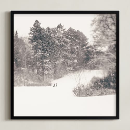 This is a warm gray taupe art with standard by Jacquelyn Sloane Siklos called play on a winters day 2